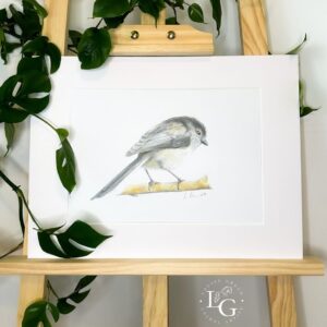 long tailed Tit A4 print mounted on easel