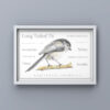 Long Tailed Tit colour pencil drawing by UK wildlife artist. A4 print with Long Tailed Tit characteristics added around the bird