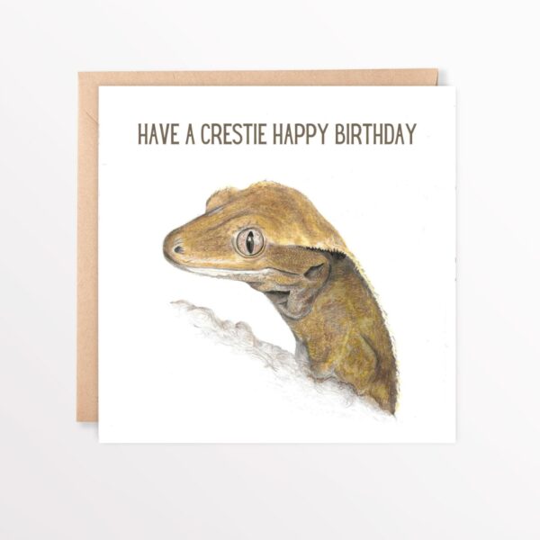 Crested Gecko Birthday Card : Hand Drawn Reptile Art (6" x 6") - Image 3