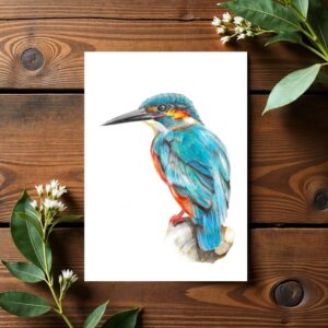 Kingfisher Art Print : Hand Drawn Bird Art (7" x 5")