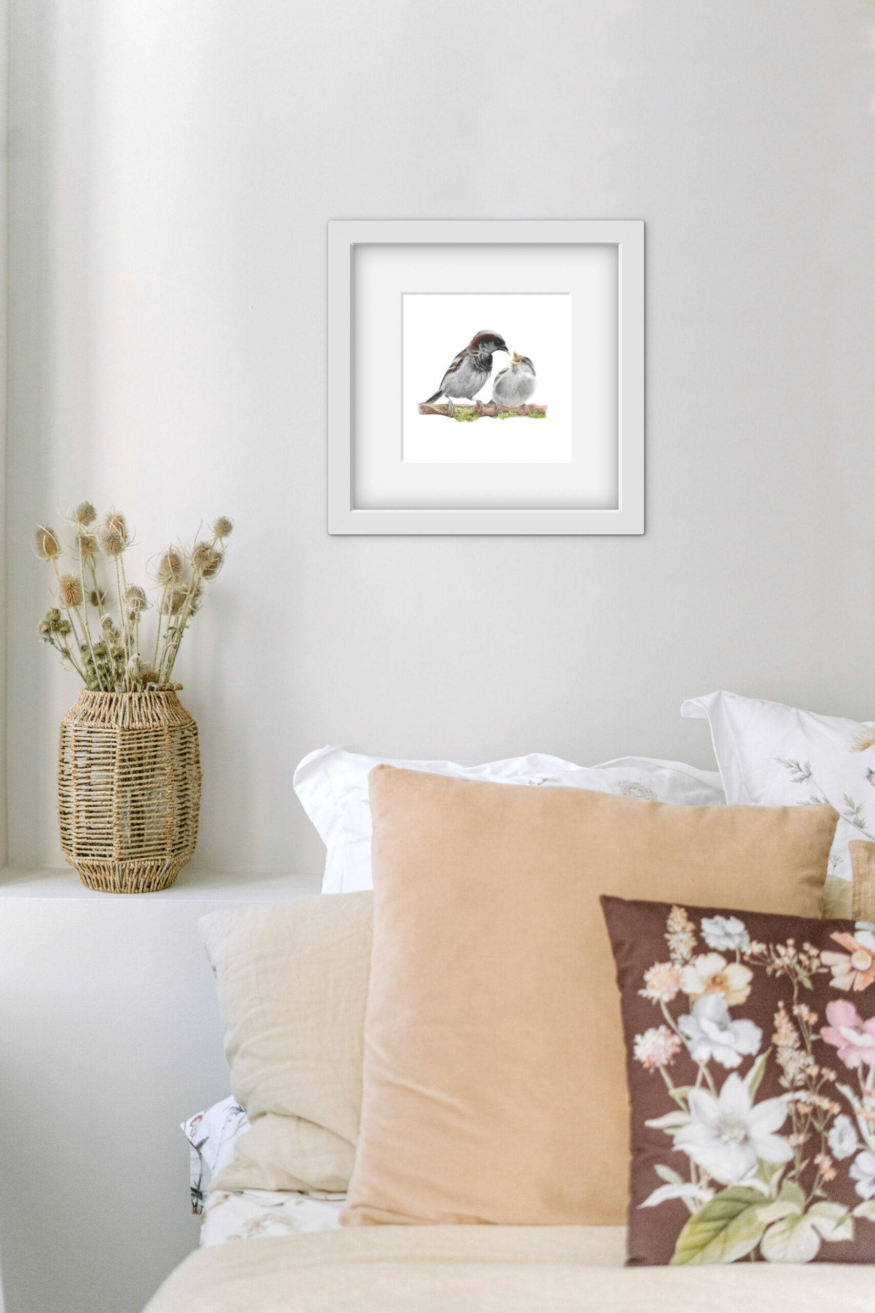 Sparrow and Young Print: Mounted Colour Pencil Bird Drawing - Image 4