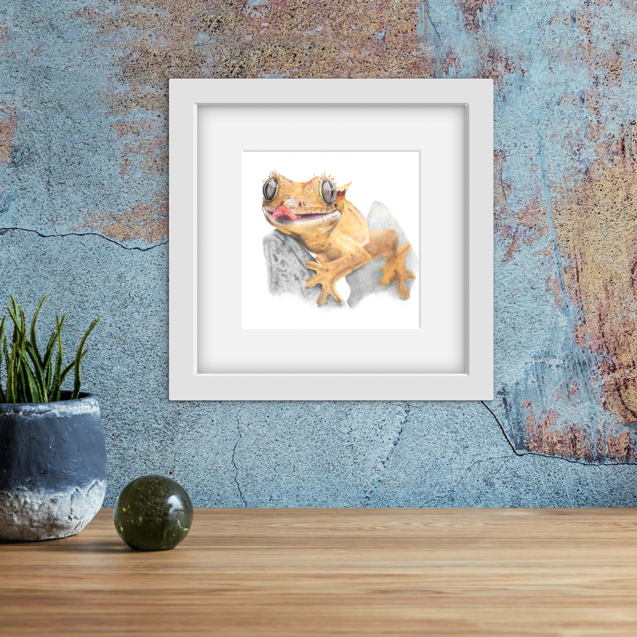Cheeky Crested Gecko Mounted Print - Image 5